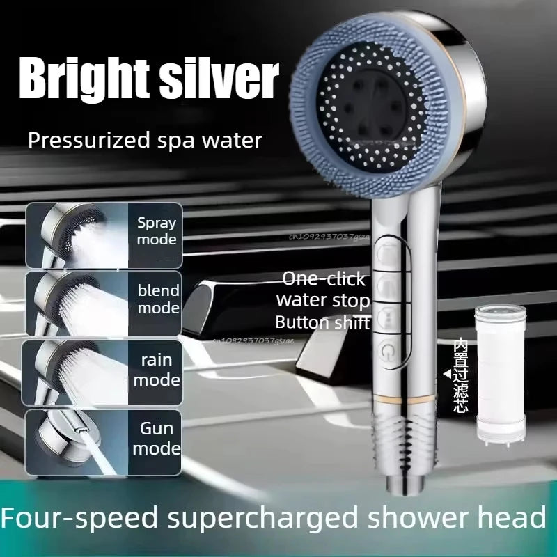 Shower Set with Rain Shower Head Faucet for Bathroom Accessories Water Saving Adjustable Pressure Spray Bathroom Accessories Oasis Select Silver shower head