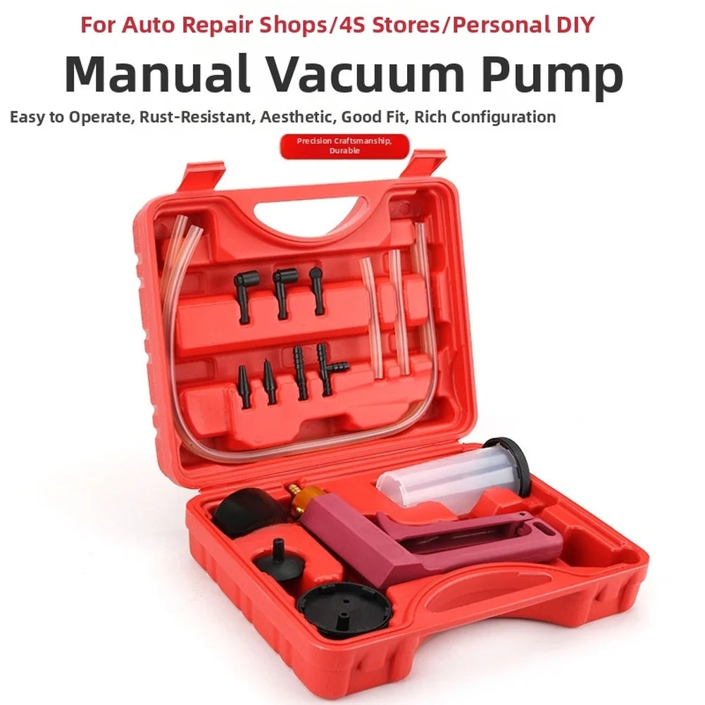 Vacuum Pump for Automotive Brake Maintenance Manual with Rubber Hose 120ml Tank Dual Scale Gauge and Steel Base Oasis Select