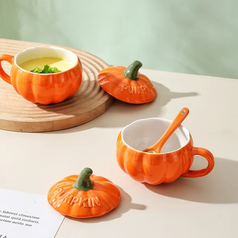 Pumpkin Mug Ceramic Cup with Spoon Halloween Creative with Handle Scalding-proof Cute Style Breakfast Milk Cups Coffee Mug Oasis Select