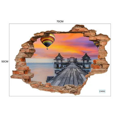 3D wall stickers simulation broken wall through wall false Windows living room children's room bedroom background space stickers Oasis Select 062 50cm x 70cm