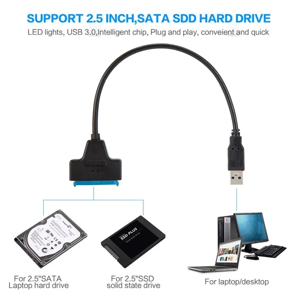 SATA to USB 3.0 Cable Up to 6 Gbps for 2.5 Inch External HDD SSD Hard Drive SATA 3 22 Pin Adapter USB 3.0 to Sata III Cord Oasis Select