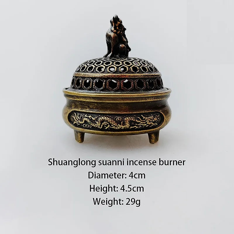 Antique Pocket Dragon Phoenix Incense Burner Hollow Incense Mini Ornaments Chinese Ancient Tea Desk Decor Office Decoration Oasis Select MR-04