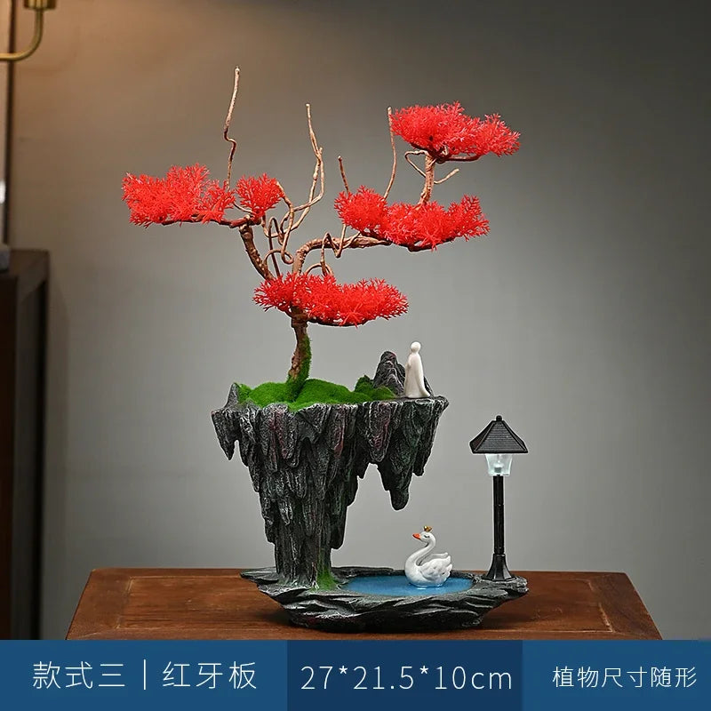 Sky City Simulation Green Plant Welcome Pine Bonsai Decoration Living Room Wine Cabinet Decoration Zen Desk Decoration Oasis Select Red tooth plate