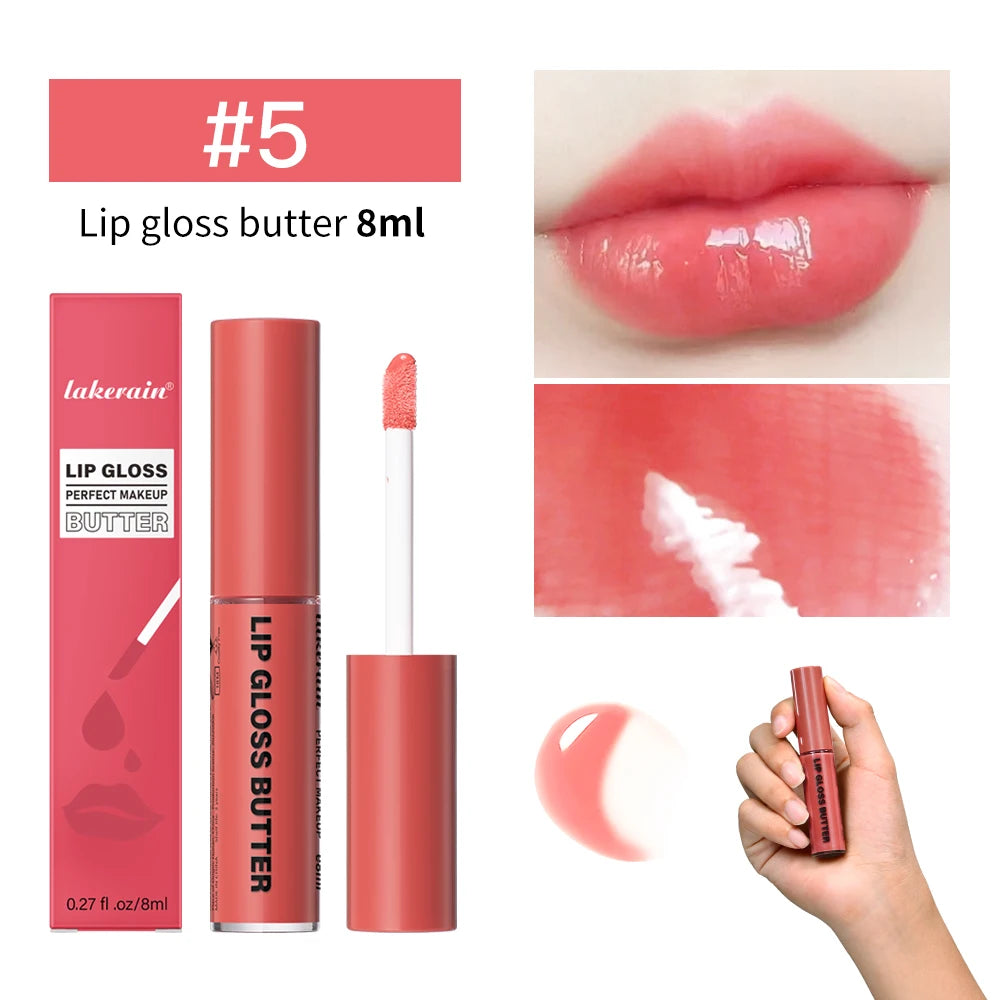 8ml Butter Non-stick Cup Gloss Lip Gloss Moisturizing Mirror Lip Gloss Lasting Color Lip glaze Dye Lip Liquid Makeup For Women Oasis Select 5