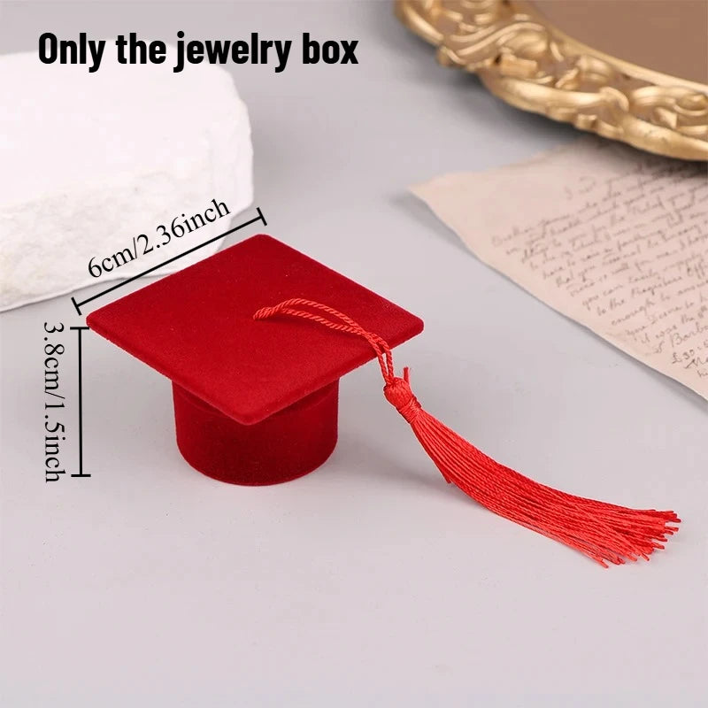 1pcs Creative Doctoral Hat Shape Ring Box Earrings Jewelry Storage Wedding Engagement Valentine's Day Gift Packaging Boxes Oasis Select Red