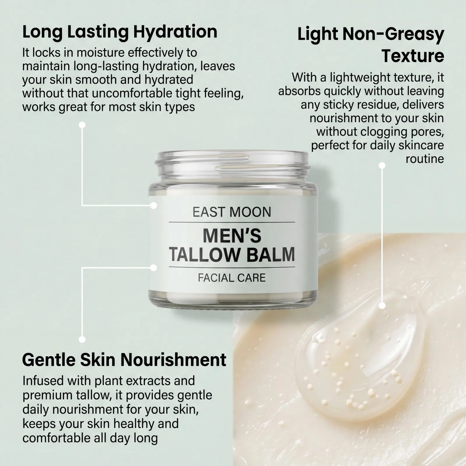Men’s Tallow Balm Moisturizing Face Cream Non Greasy Soothing Brighten Daily Skin Care Post Shave Lightweight Fast Absorbing Oasis Select