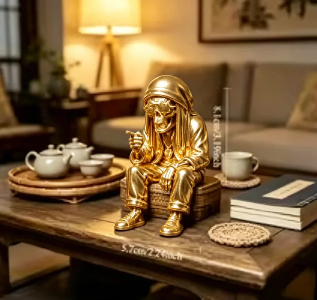 Reggae Dreadlocks Skeleton Figurine Skull Statue Cool Desktop Ornaments Decor for Reggae Hip-Hop Culture Enthusiasts Party Gifts Oasis Select Rapper gold