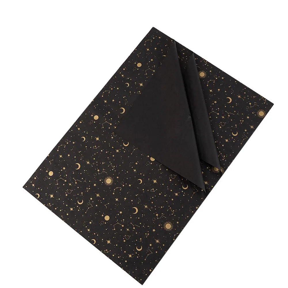 20 Sheets/Pack Starry Sky Tissue Paper Stars Moon Constellations Pattern Gift Wrapping Paper Christmas New Year Wrap Paper Oasis Select Black-35x50cm