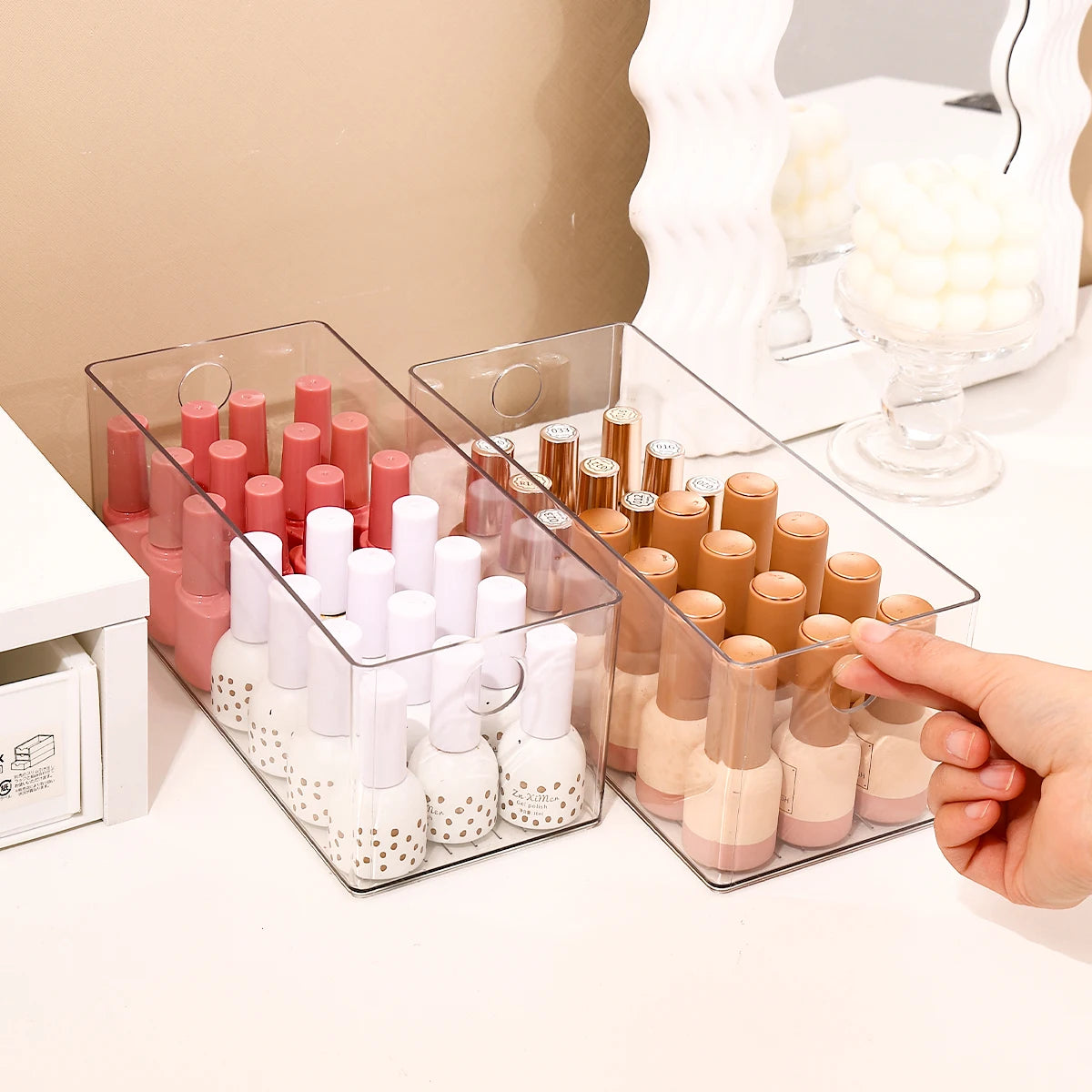 1pc/2pcs/3pcs acrylic stackable nail polish storage box round-hole drawer type for cosmetics nail art decorations storage Oasis Select