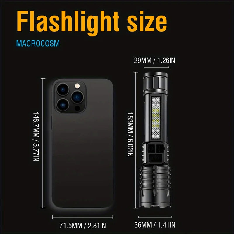 Mikenoon Rechargeable LED Flashlight | COB Side Light, 5 Modes