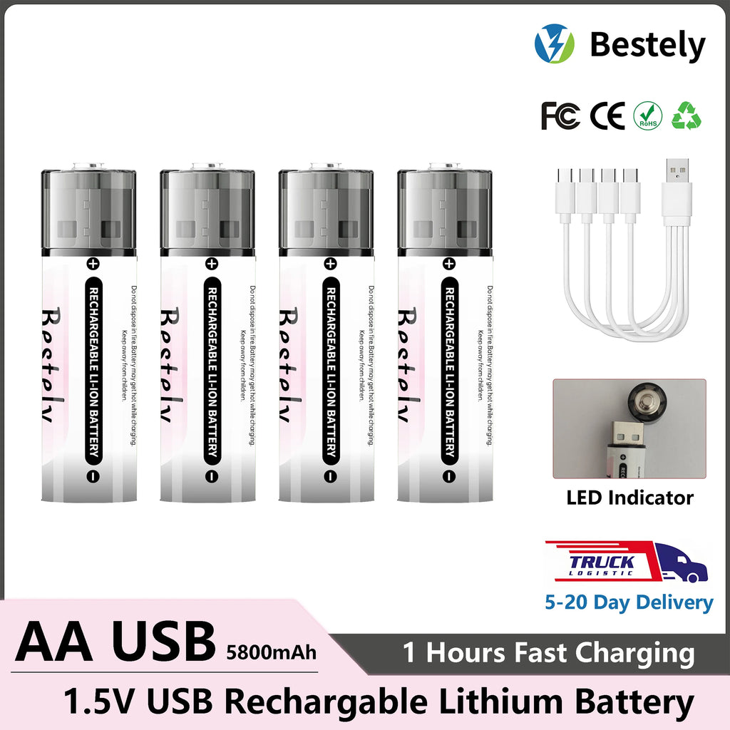 AA Rechargeable Lithium Battery 1.5v 5800mAh USB Li-ion High capacity 1.5h Fast charging Long lasting Oasis Select