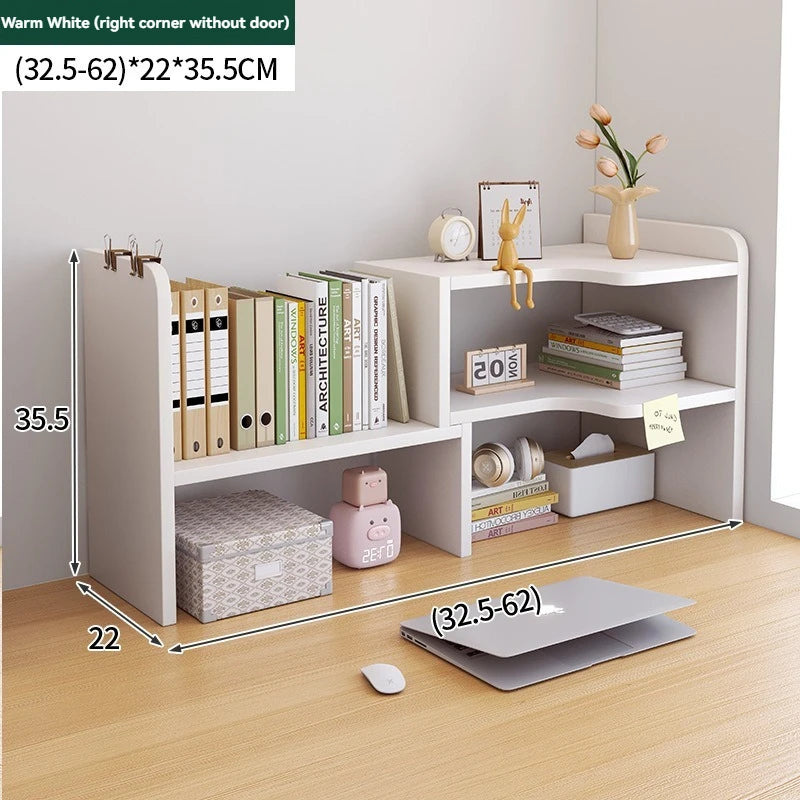 Bookshelf Office Desktop Storage Shelves Multi layer Scalable Shelves Student Desk Storage Boxes Small Bookcases Oasis Select white30-60-C