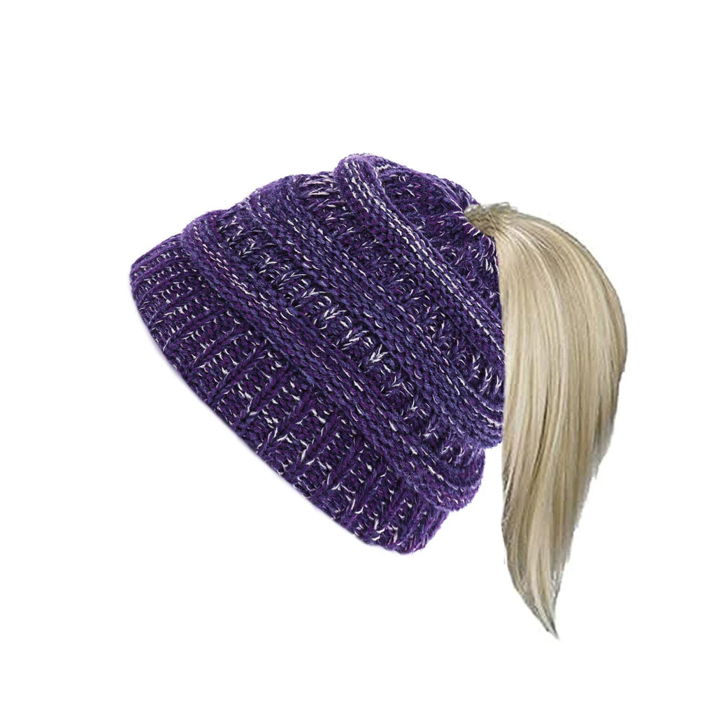 Colorful knitted hat, children's hat, empty top hat, ponytail hat, warm skull hat, dome shaped hat Oasis Select 1