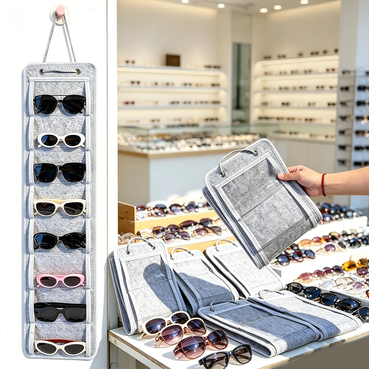 1pc8 grid wall mounted glasses display storage hanging bag multi grid sunglasses fashionable glasses sorting and storage rack Oasis Select