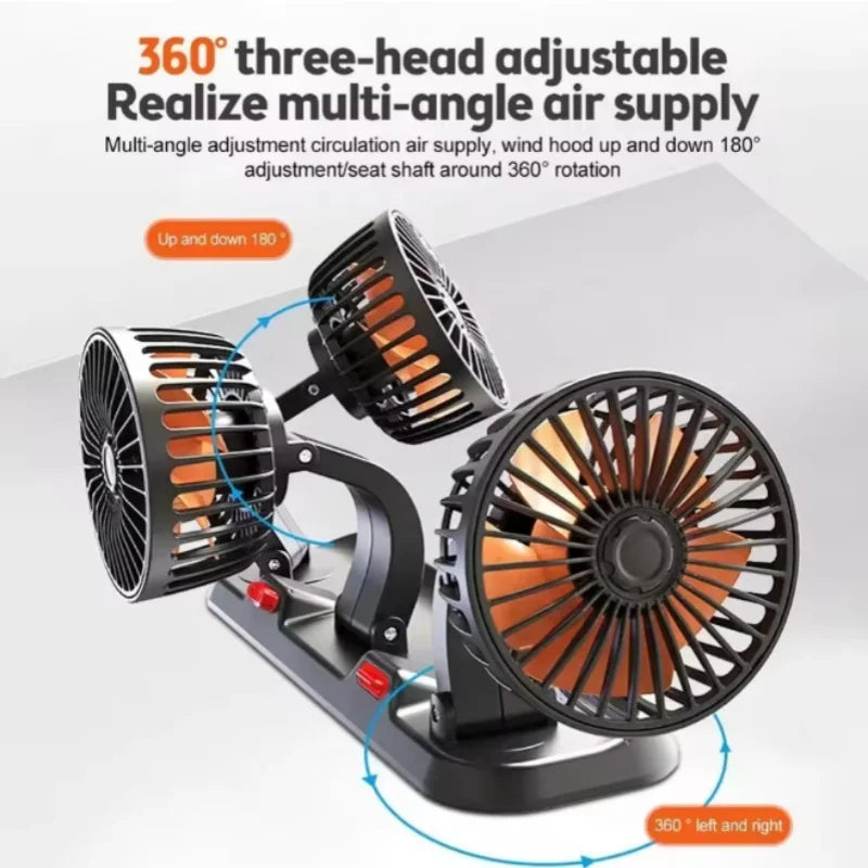 Car Fan 360° Adjustable 3 Head Air Fan Automotive Electric Fan USB/12V/24V Fan 2 Speeds Car Silent Fan For Home Desk Office&Car Oasis Select 24V smoke lighter