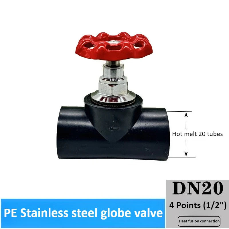 Stainless Steel PE Globe Valve Dn20 To Dn63 Clamp Spring Valve Core Water Pipe Handwheel Gate Switch Hot Melt Pipe Accessories Oasis Select 1l2 DN20 Glossy Globe valve