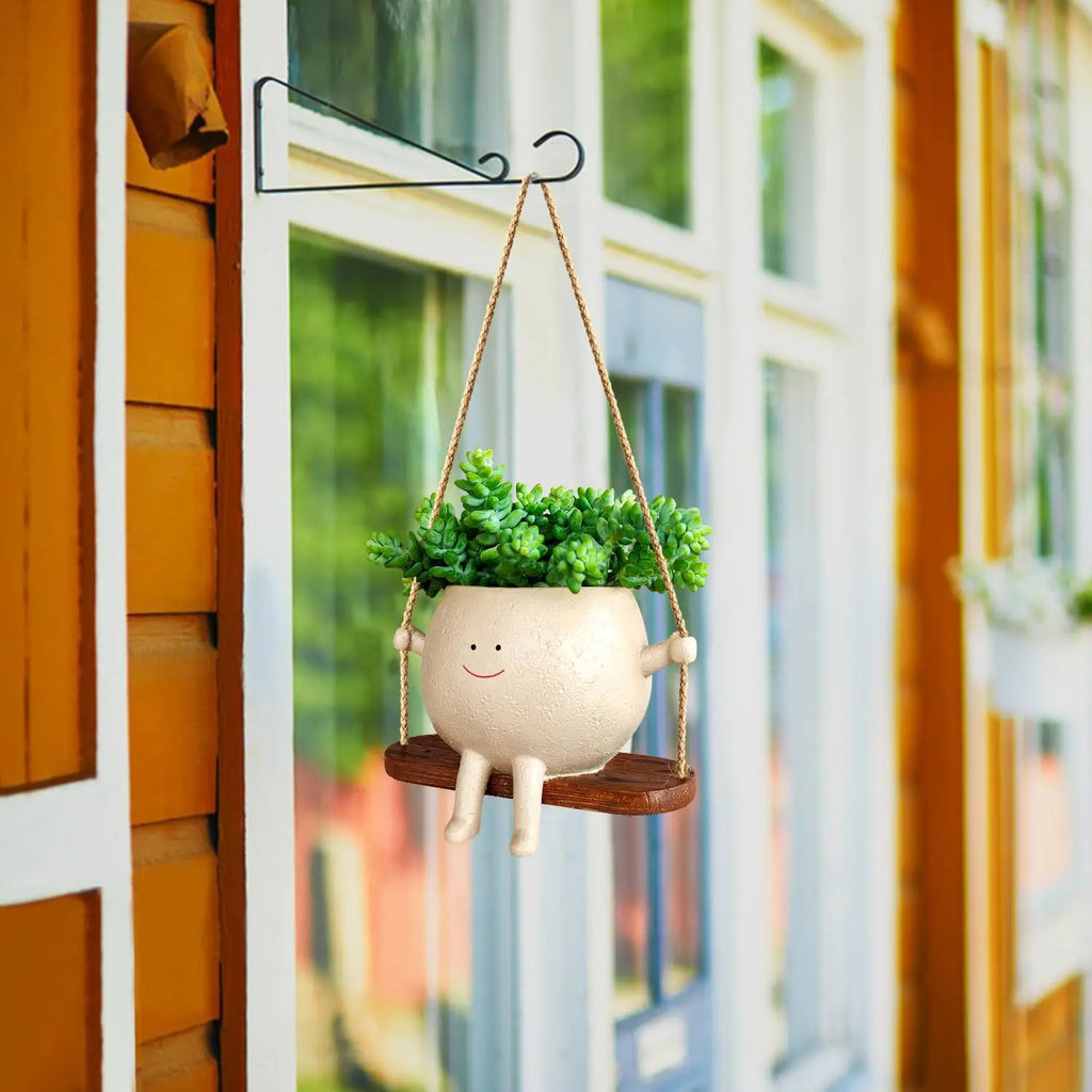 Face Planter Pot Hanging Resin Head Vase Swinging Succulent Indoor Home Decor String Pearls Flower Pot Gift Oasis Select