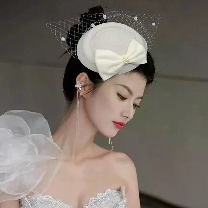 Black Mesh Pearl Bow Hair Clip – French Vintage Stewardess Hat Hair Clip Headdress Oasis Select