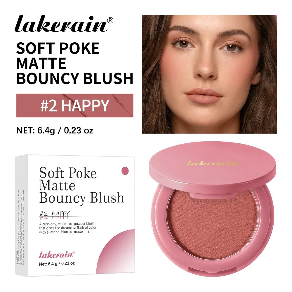 Lakerain Soft Poke Matte Blush Fresh Silky-smooth Skin Finish Long Lasting Luminosity Moisturizing Natural Matte Bouncy Blusher Oasis Select 02 Happy