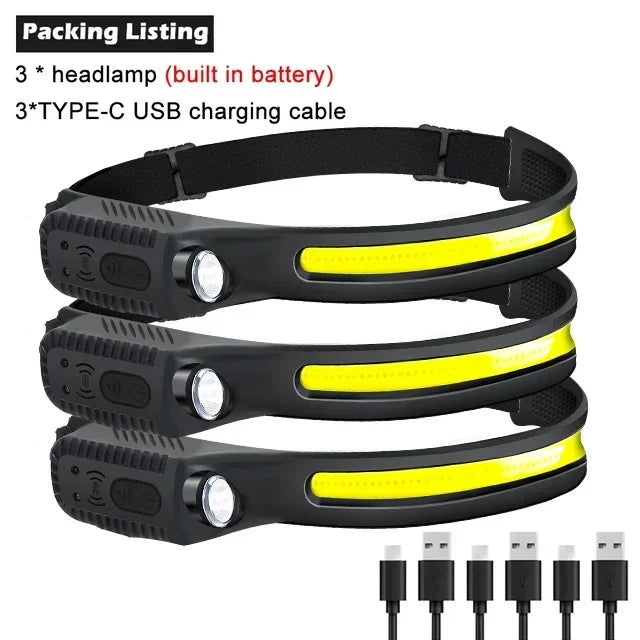 KDULIT COB LED Headlamp Wave Sensor USB-C Rechargeable IPX4