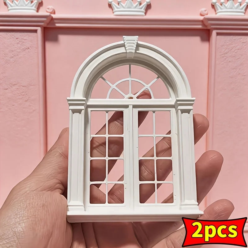 Retro 1:12 Miniature Arched Window Frames 3D Printing 2pcs Dollhouse Windows DIY Tool Scenery Building Kit Dollhouse Accessories Oasis Select