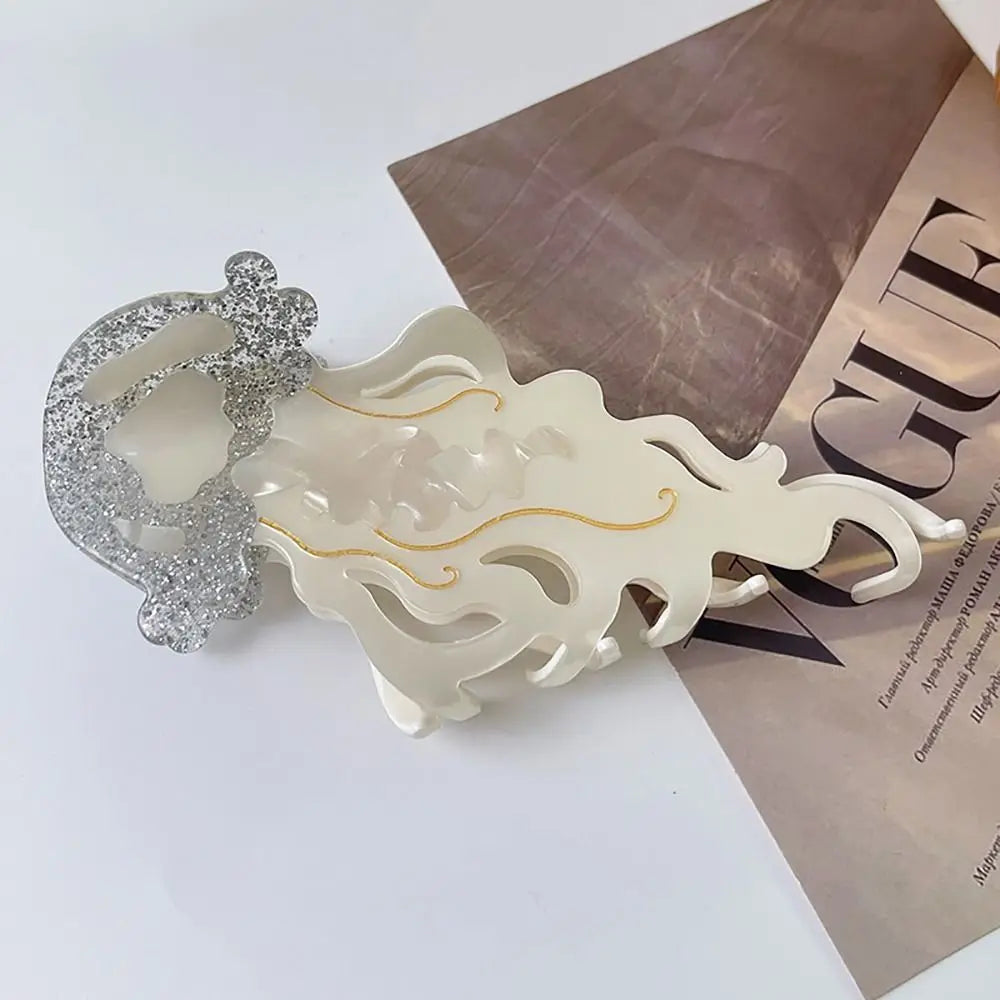 1Pcs New Shark Jellyfish Hair Clip Acetate Labge Marine Life Hair Claw Summer Beach Colorful Hair Accessories Women Girls Oasis Select silver grey