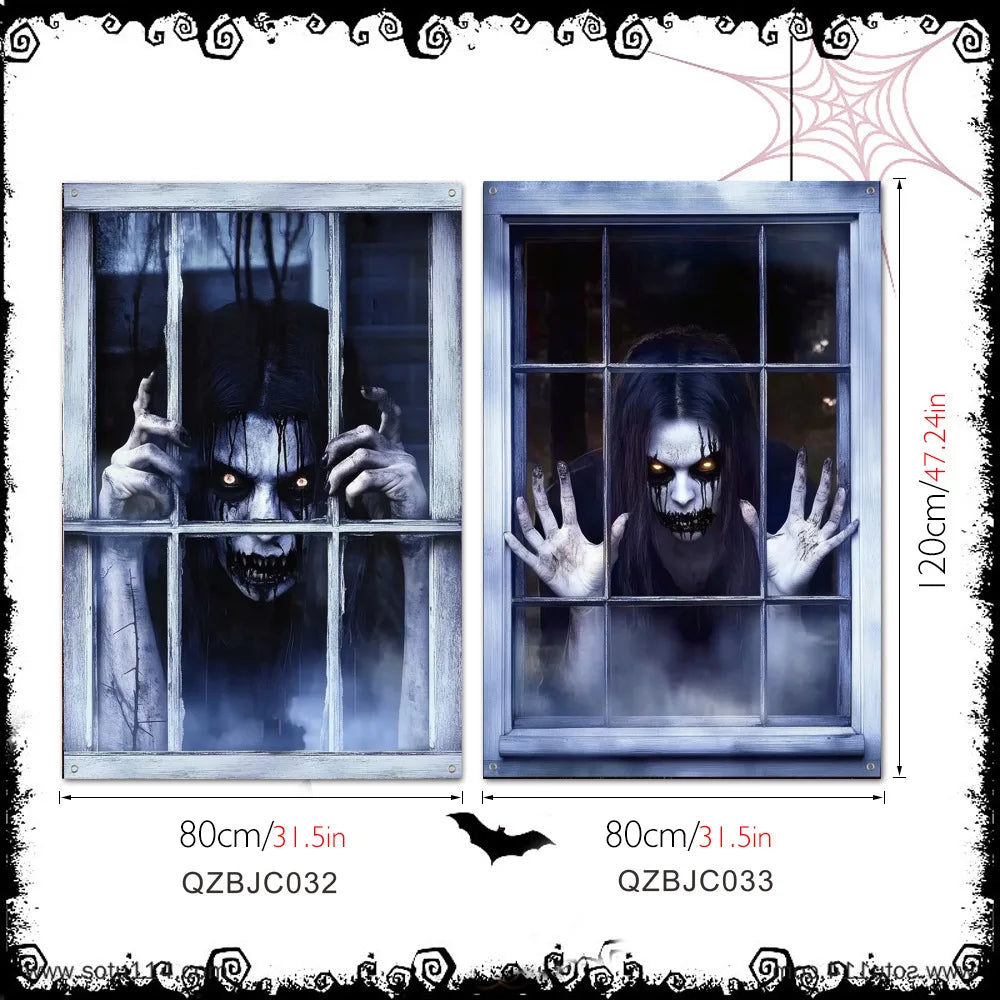 New Halloween Horror Eye Character False Window Decoration Holiday Window Costume Decoration Oasis Select QZBJC032 QZBJC033 With 10m ribbon
