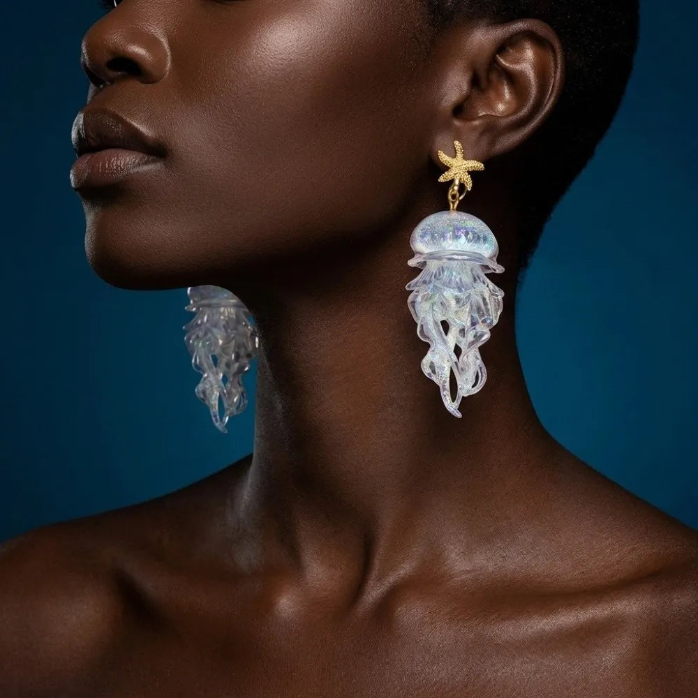 1 Pair Graduated Colors Jellyfish Pendant Earrings Acrylic Creative Pendant Earrings Fashion Unique Animal Earrings Summer Party Oasis Select