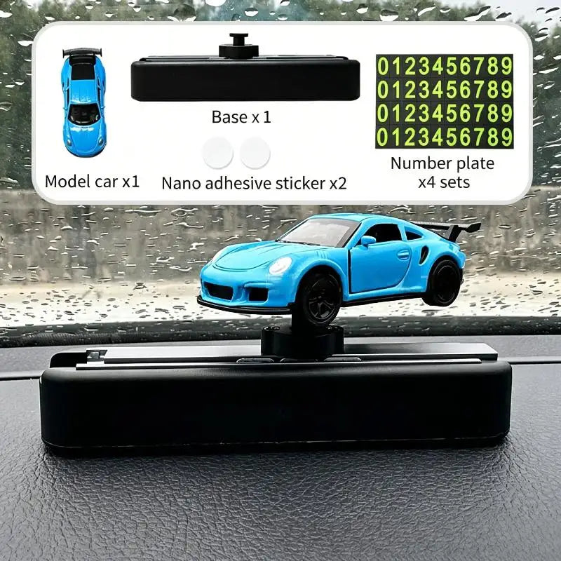 Car Dashboard Decorations With Temporary Parking Number Plate Drift & Turn Mini Car Model Ornament Dynamic Interactive Oasis Select A