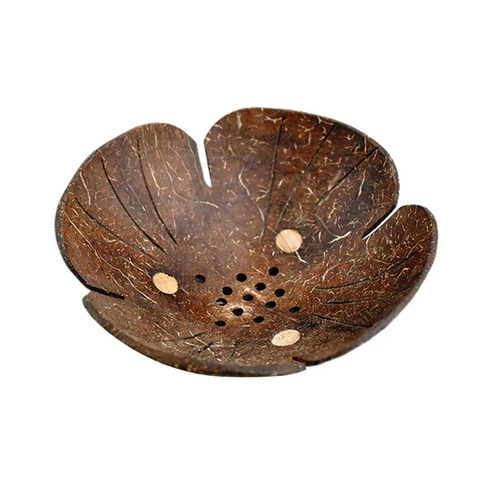 Coffee Coconut Shell Soap Holder Coconut Shell Fish Elephant Drainage Soap Dish Flower Leaf Heart Drain Tray Soap Box Oasis Select flower