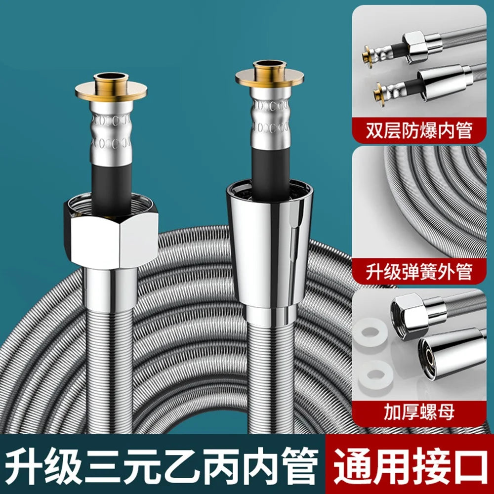 1.5/2M Stainless Steel Encryption Flexible Shower Hose Long Water Hose Extension Plumbing Pipe Pulling Tube Bathroom Accessories Oasis Select Sliver 1.2M