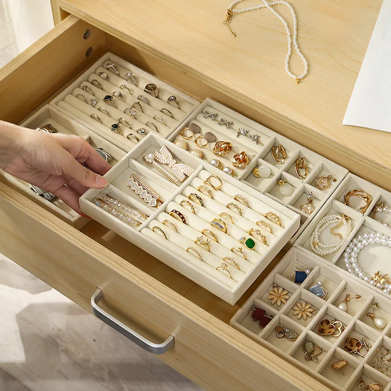 Velvet Jewelry Display Tray Set, Exquisite Jewelry Organizer, Portable Ring, Earring, Necklace Storage Box, Anti-Oxidation Pouch Oasis Select