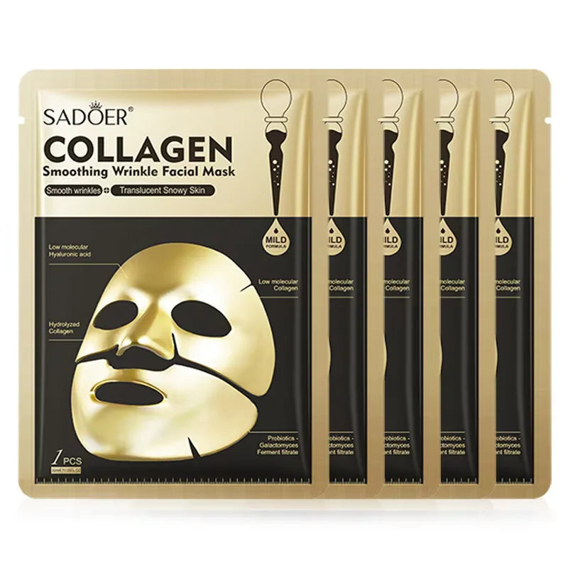 Sadoer Gold Collagen Sheet Mask – Moisturizing & Anti-Wrinkle Collagen Sheet Mask Oasis Select 5Pcs