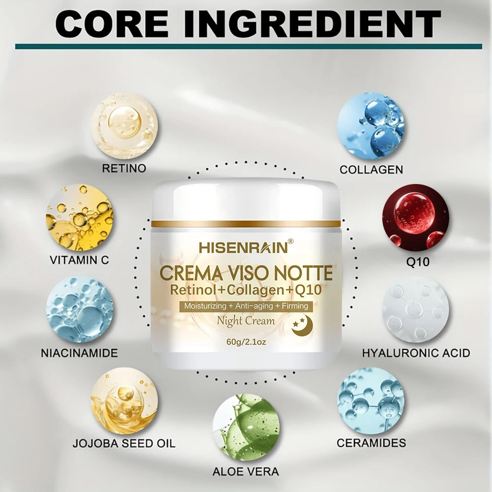 HISENRAIN Retinol Collagen Night Cream for Anti-Aging & Skin Firming - Intensive Moisturizing Skincare Treatment. Oasis Select