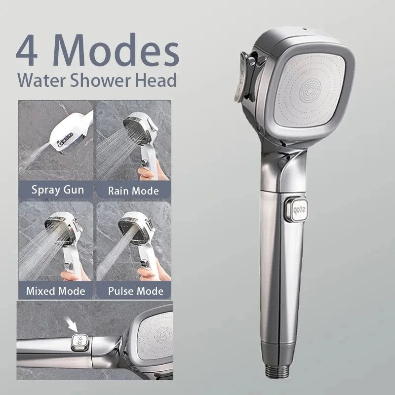 4 Modes High Pressure Shower Head With Switch On Off Button Sprayer Water Saving Adjustable Shower Nozzle Filter For Bathroom Oasis Select