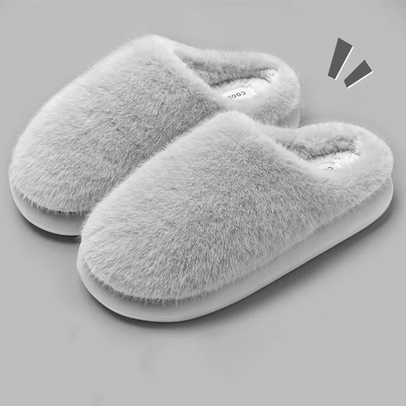 Winter Women's Faux Fur Warm Slippers-Plush Toe-Cover Slip-Resistant Cotton House Shoes,Soft Cozy Indoor Slides with Thick Sole Oasis Select 36-37 GRAY