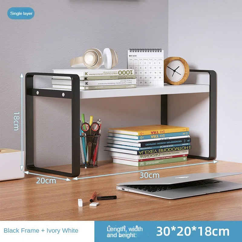 Tiered Desktop Bookshelf Desk Organizer | Steel & Wood Shelf