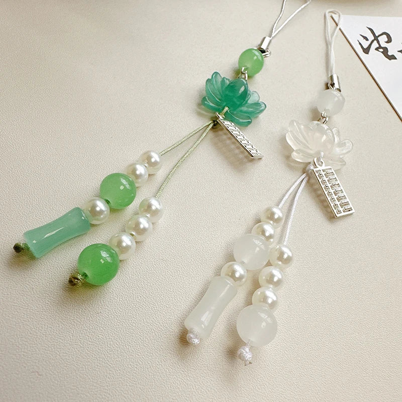 Daily Use Exquisite Phone Chain Decoration Lotuses Flower Pendant Keyring Handmade Beaded Cellphone Accessory Oasis Select