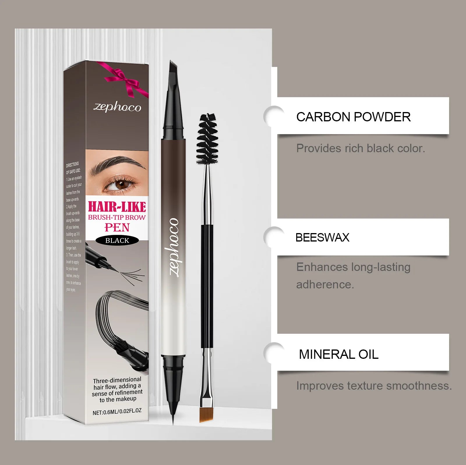 Zephoco Dual-Ended Waterproof Eyebrow Pencil – Natural Look