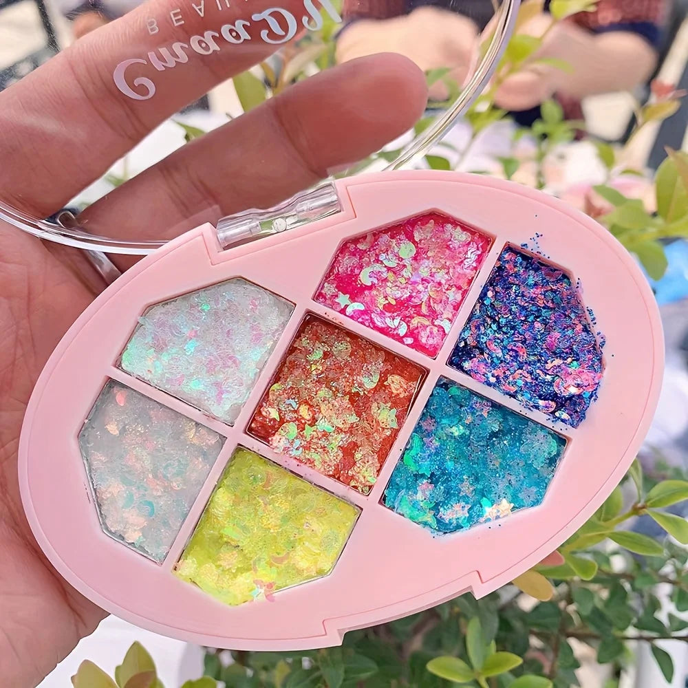 CmaaDu 7-Color Glitter Eyeshadow Tray Pearl Effect Highlighter Waterproof Long-Lasting Easy Apply for Stage Performance Oasis Select
