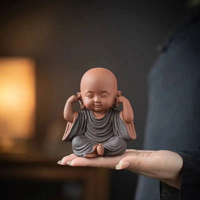 Purple Clay Little Monks Figurines Zen Tea Room Counter Desktop Tea Play Decorations Чаепитие Oasis Select