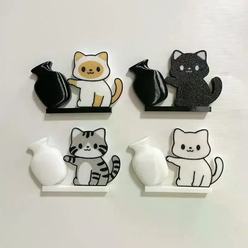 Cat Pushing Vase Refrigerator Magnets Home Decor Fridge Magnet Cat Whisker Collection Memorial Box Home Office Decor For Gift Oasis Select