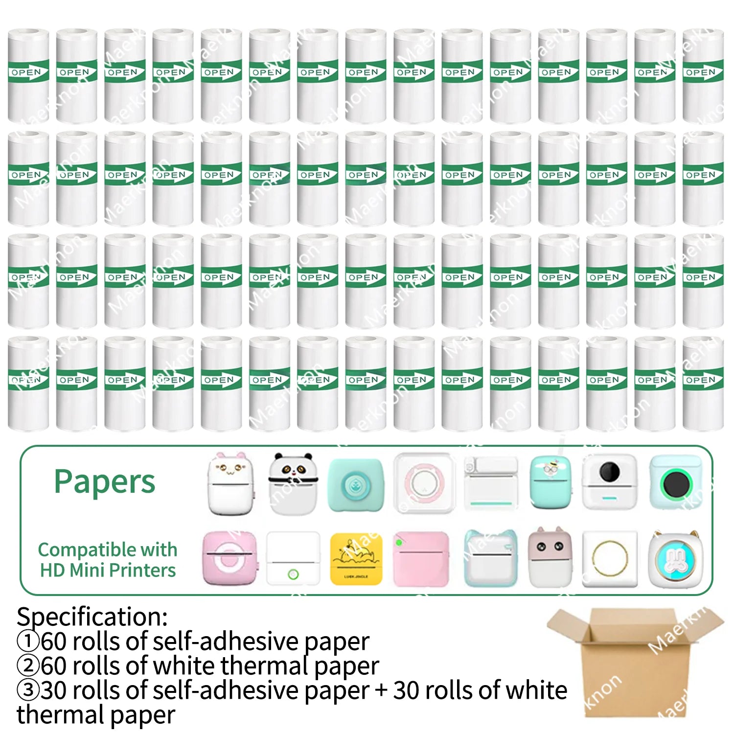 60 Rolls Mini Printer Adhesive Paper Self-adhesive Paper White Thermal Paper Printer Label Sticker For Photo lnkless Printer57mm Oasis Select