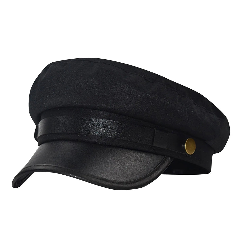 Unisex Cycling Caps PU Leather Hat Autumn Sailor Hat for Women Men Men Black Female Travel Student Hat Captain Hat Flat Top Oasis Select