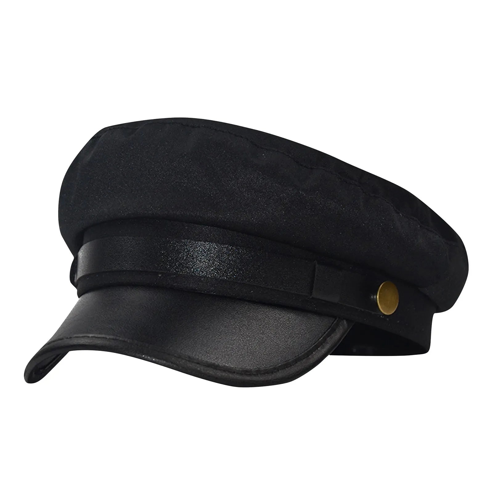 Unisex Cycling Caps PU Leather Hat Autumn Sailor Hat for Women Men Men Black Female Travel Student Hat Captain Hat Flat Top Oasis Select
