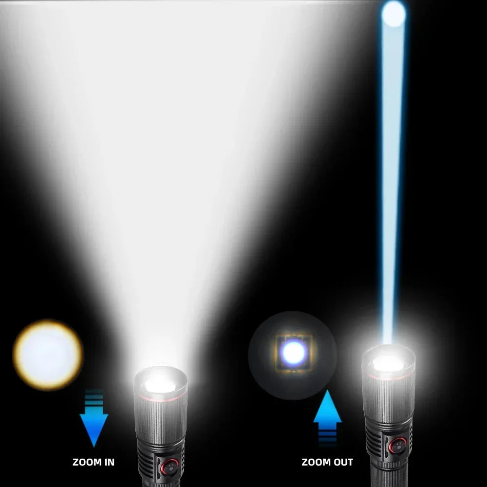 Ultra Bright LED Aluminum Alloy Flashlight USB Rechargeable Telescopic Zoom Torch Outdoor Stepless Dimming Camping Flashlights Oasis Select