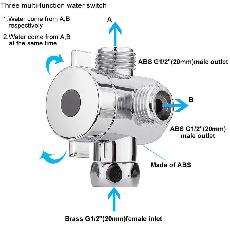ABS Diverter Valve 1/2 Inch 3 Way Water Separator Shower Arm Mounted Faucet Switcher Adjustable Adapter Bathroom Accessories Oasis Select