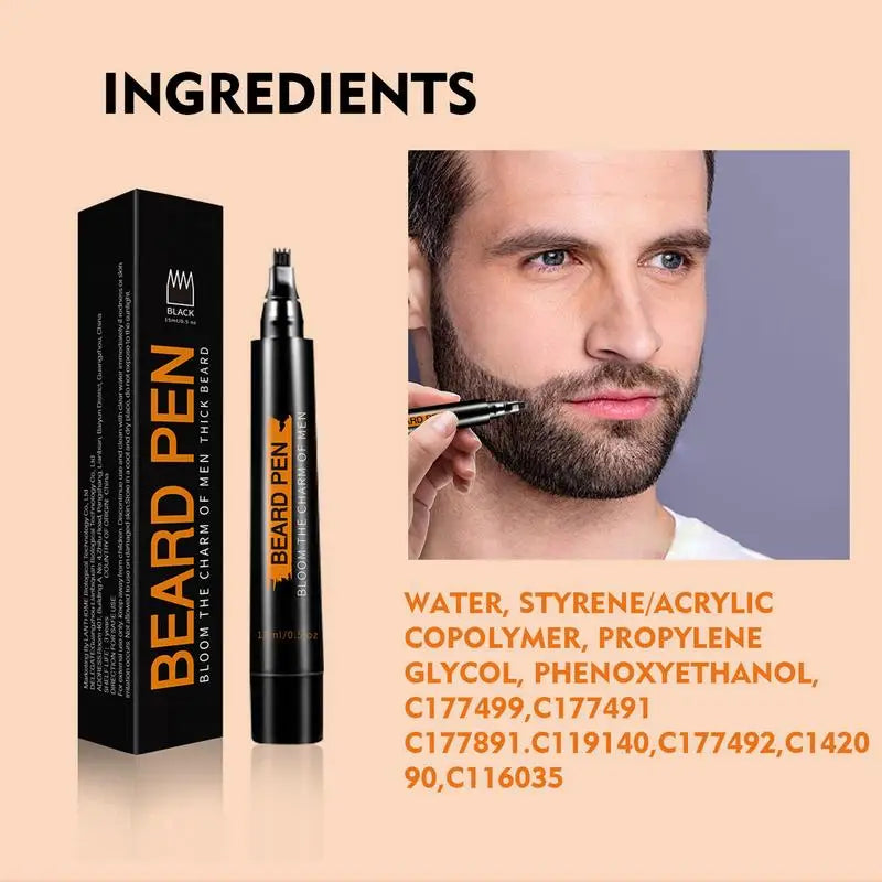 Beard Pen Beard Filler Pencil Men Black Brown 4-Tip Beard Pen Detailing Filler Moustache & Eyebrows Barber Pencil Beard Marker Oasis Select
