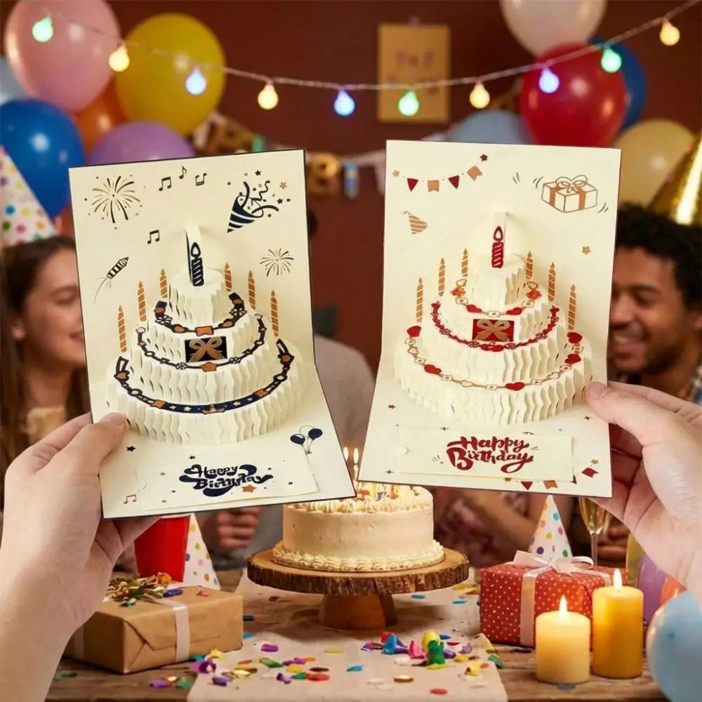 3D Pop-Up Happy Birthday Card – Four-Layer Cake & Envelope