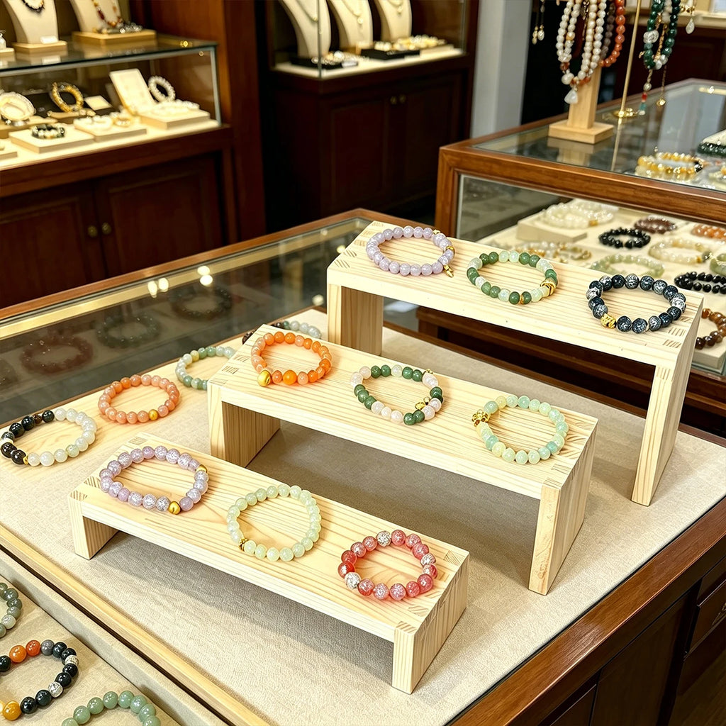 1pc ladder style wooden jewelry display rack long/short bracelet storage display rack countertop style store display rack Oasis Select